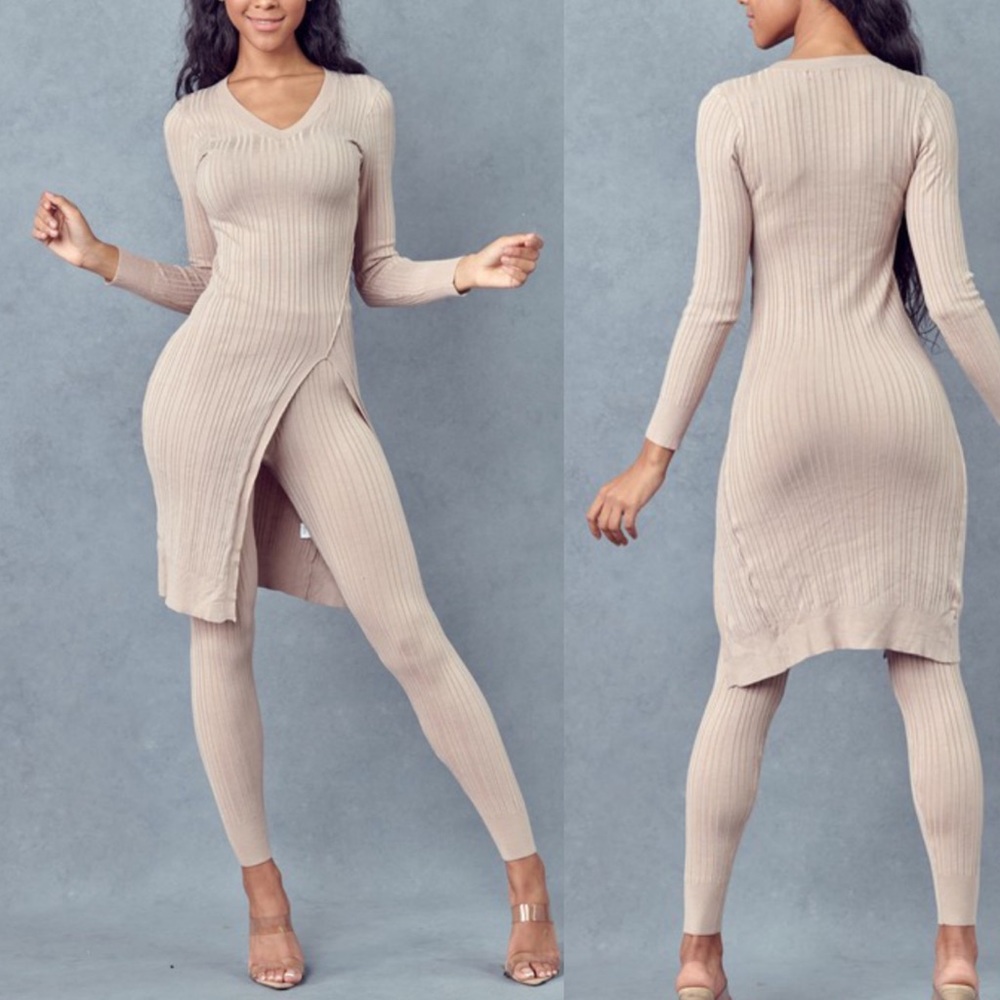 Long sleeve tunic with matching pants wool knitted